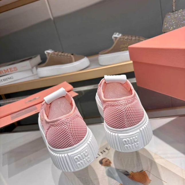 MIUMIU 26S SNEAKER 45MM IN PINK MESH FABRIC