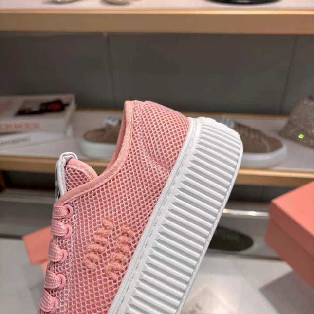 MIUMIU 26S SNEAKER 45MM IN PINK MESH FABRIC