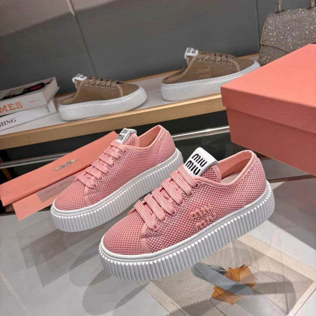 MIUMIU 26S SNEAKER 45MM IN PINK MESH FABRIC