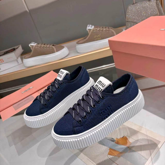 MIUMIU 26S SNEAKER 45MM IN NAVY BLUE MESH FABRIC