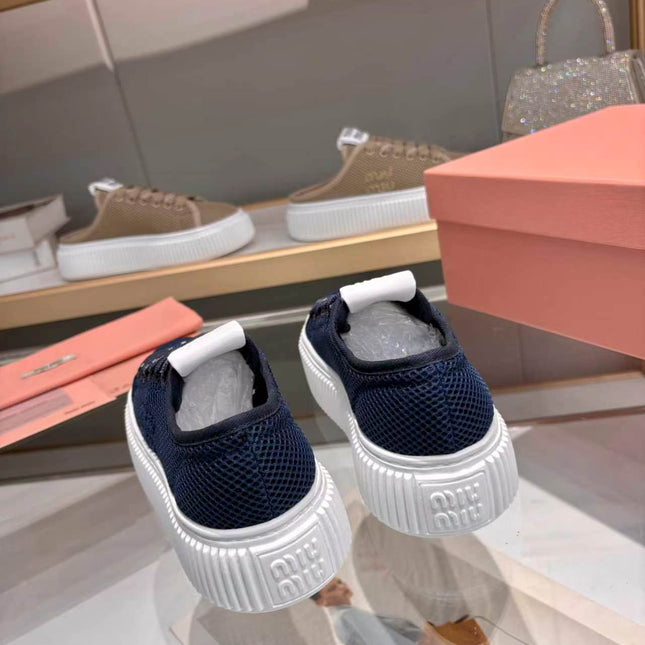 MIUMIU 26S SNEAKER 45MM IN NAVY BLUE MESH FABRIC