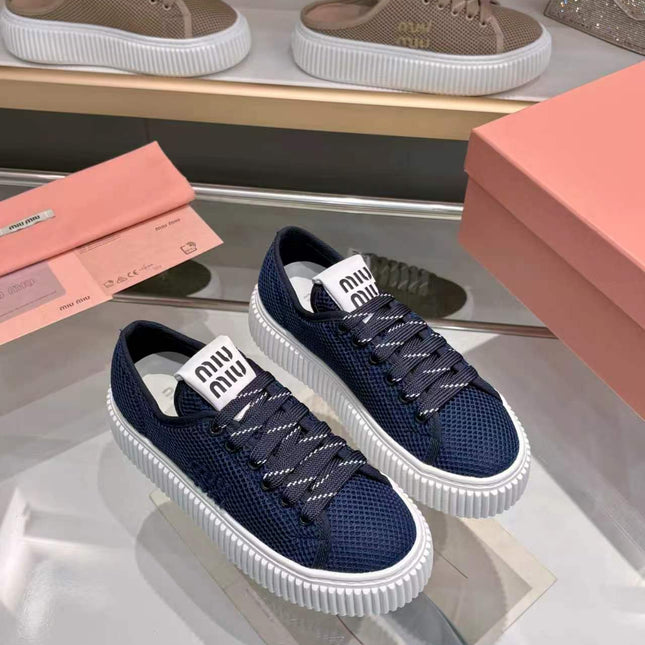 MIUMIU 26S SNEAKER 45MM IN NAVY BLUE MESH FABRIC