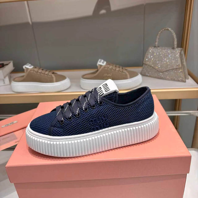 MIUMIU 26S SNEAKER 45MM IN NAVY BLUE MESH FABRIC