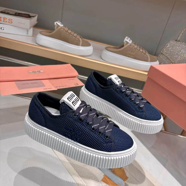 MIUMIU 26S SNEAKER 45MM IN NAVY BLUE MESH FABRIC