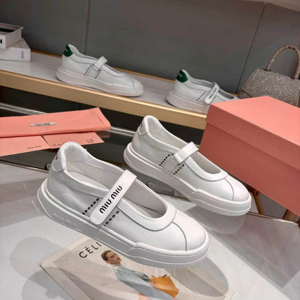 MIUMIU 26S MARY JANE BALLERINAS IN WHITE CALFSKIN