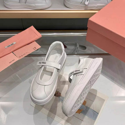 MIUMIU 26S MARY JANE BALLERINAS IN WHITE CALFSKIN