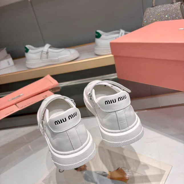 MIUMIU 26S MARY JANE BALLERINAS IN WHITE CALFSKIN