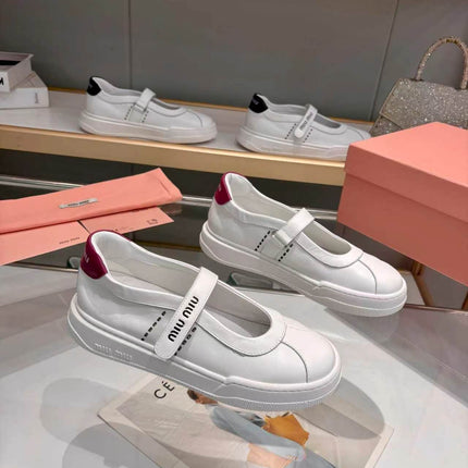 MIUMIU 26S MARY JANE BALLERINAS IN WHITE AND BURGUNDY RED CALFSKIN