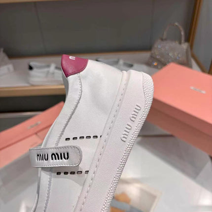 MIUMIU 26S MARY JANE BALLERINAS IN WHITE AND BURGUNDY RED CALFSKIN
