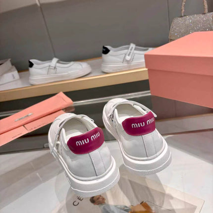 MIUMIU 26S MARY JANE BALLERINAS IN WHITE AND BURGUNDY RED CALFSKIN