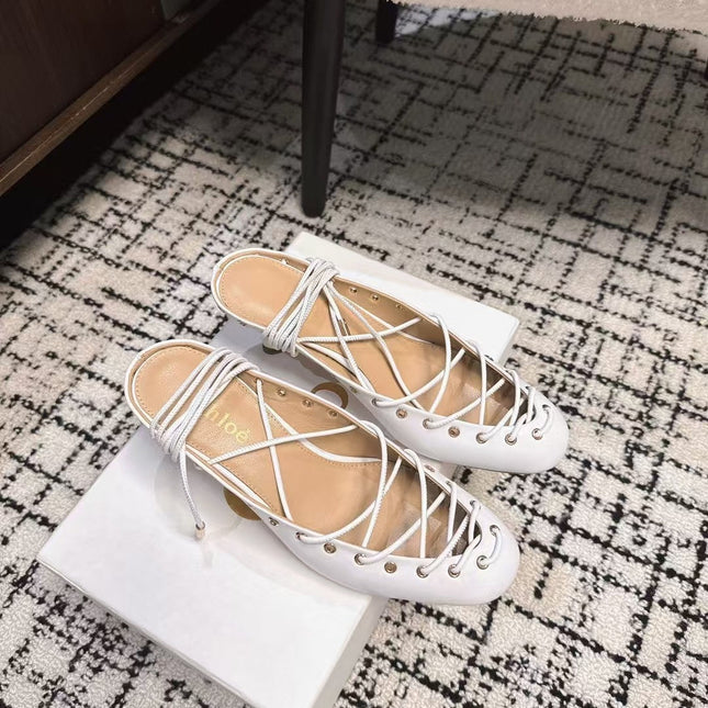 CHLOÉ 26S LACE-UP HEELS 60 MM IN WHITE CALFSKIN