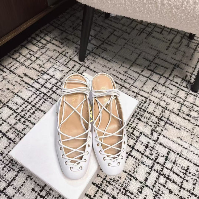 CHLOÉ 26S LACE-UP HEELS 60 MM IN WHITE CALFSKIN