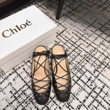 CHLOÉ 26S LACE-UP HEELS 60 MM IN BLACK CALFSKIN