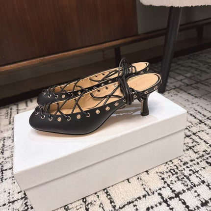 CHLOÉ 26S LACE-UP HEELS 60 MM IN BLACK CALFSKIN