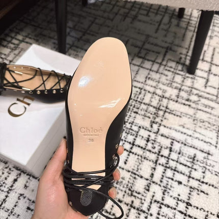 CHLOÉ 26S LACE-UP HEELS 60 MM IN BLACK CALFSKIN