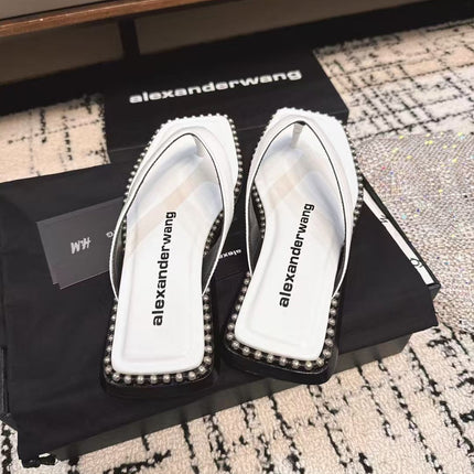 RHODES STUDDED THONG SANDAL IN WHITE CALFSKIN