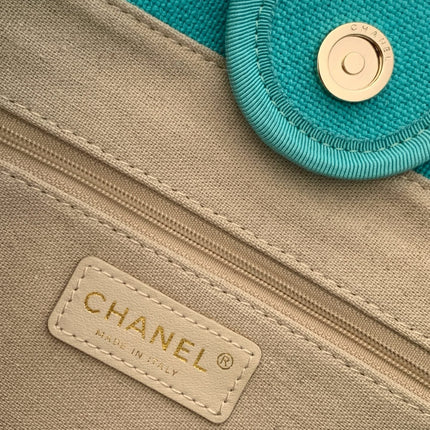 CHANEL 25S TOTE BAG 33 IN TURQUOISE BLUE CANVAS