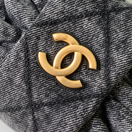 CHANEL 25S MAXI BOW BAG 26 IN DARK GREY DENIM WITH GOLD HARDWARE