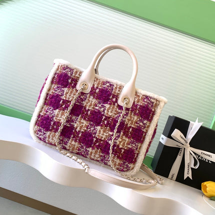 CHANEL 25S SHOPPING BAG 34 IN DARK PINK MIX WHITE TWEED
