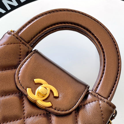 CHANEL 25S MINI KELLY BAG 13 IN BROWN METALLIC LAMBSKIN WITH GOLD HARDWARE