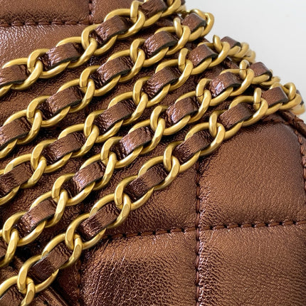 CHANEL 25S MINI KELLY BAG 13 IN BROWN METALLIC LAMBSKIN WITH GOLD HARDWARE