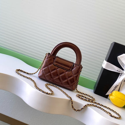 CHANEL 25S MINI KELLY BAG 13 IN BROWN METALLIC LAMBSKIN WITH GOLD HARDWARE