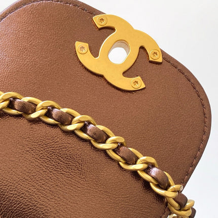 CHANEL 25S MINI KELLY BAG 19 IN BROWN METALLIC LAMBSKIN WITH GOLD HARDWARE