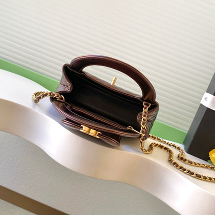 CHANEL 25S MINI KELLY BAG 19 IN BROWN METALLIC LAMBSKIN WITH GOLD HARDWARE