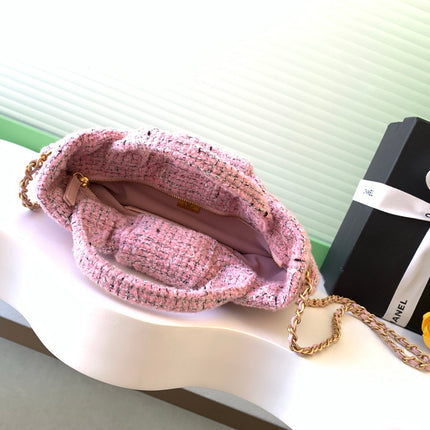 CHANEL 25S BOW BAG 26 IN PINK TWEED WITH GOLD HARDWARE