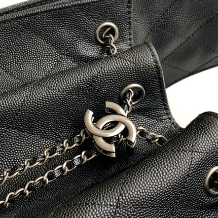 CHANEL 26S HOBO BAG 30 IN BLACK CAVIAR CALFSKIN DARK SILVER HARDWARE