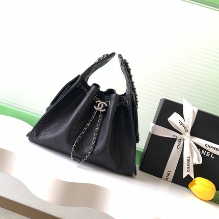 CHANEL 26S HOBO BAG 30 IN BLACK CAVIAR CALFSKIN DARK SILVER HARDWARE