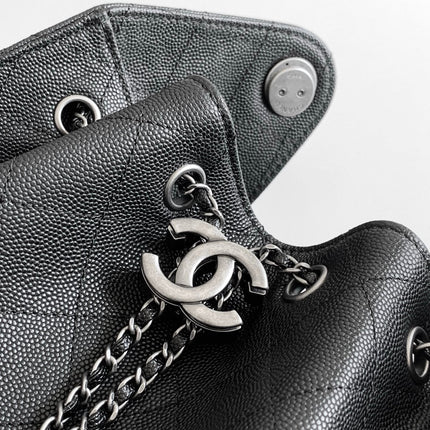 CHANEL 26S HOBO BAG 40 IN BLACK CAVIAR CALFSKIN DARK SILVER HARDWARE