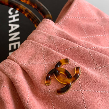 CHANEL 26S HAND BAG LARGE 32 IN PINK SUEDE GOLD HARDWARE