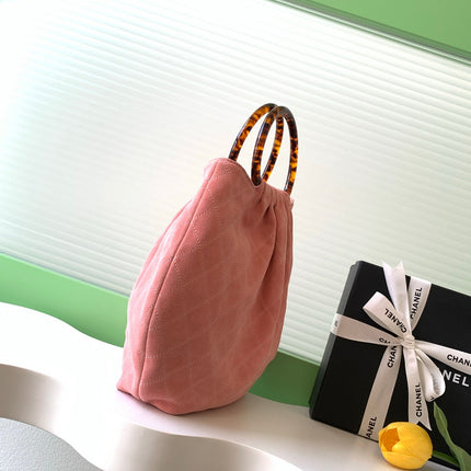 CHANEL 26S HAND BAG LARGE 32 IN PINK SUEDE GOLD HARDWARE