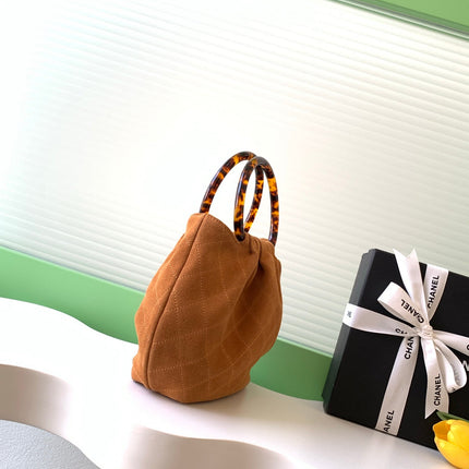 CHANEL 26S HAND BAG MEDIUM 24 IN CARAMEL BROWN SUEDE GOLD HARDWARE