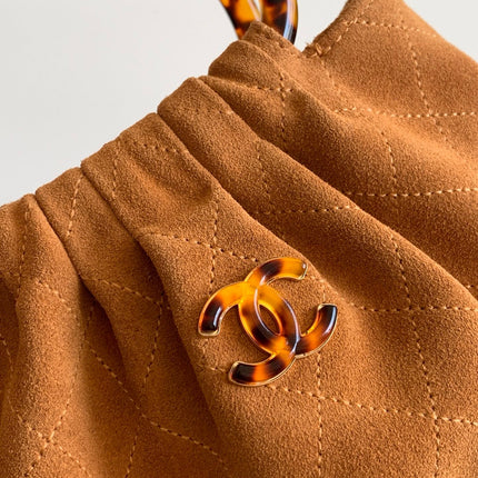 CHANEL 26S HAND BAG MEDIUM 24 IN CARAMEL BROWN SUEDE GOLD HARDWARE
