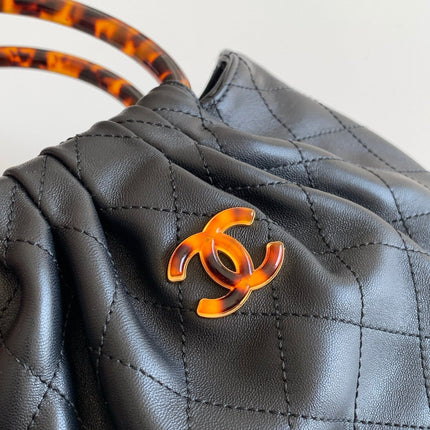 CHANEL 26S HAND BAG MEDIUM 24 IN BLACK LAMBSKIN GOLD HARDWARE