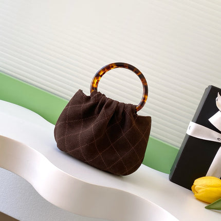 CHANEL 26S HAND BAG 12 IN DARK BROWN SUEDE GOLD HARDWARE