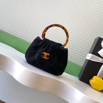 CHANEL 26S HAND BAG 12 IN BLACK SUEDE GOLD HARDWARE