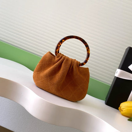 CHANEL 26S HAND BAG 12 IN CARAMEL BROWN SUEDE GOLD HARDWARE