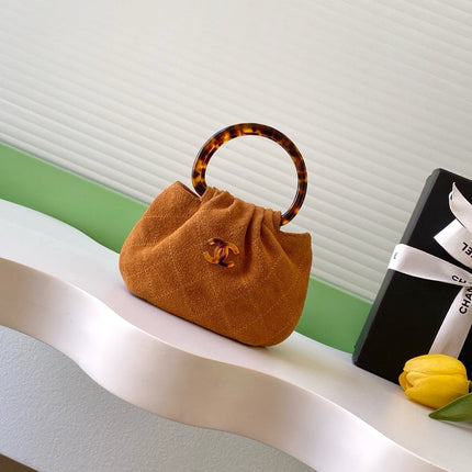 CHANEL 26S HAND BAG 12 IN CARAMEL BROWN SUEDE GOLD HARDWARE