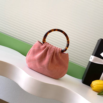 CHANEL 26S HAND BAG 12 IN PINK SUEDE GOLD HARDWARE