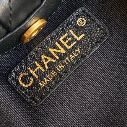 CHANEL 26S HAND BAG 12 IN BLACK LAMBSKIN GOLD HARDWARE