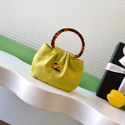 CHANEL 26S HAND BAG 12 IN LIME YELLOW LAMBSKIN GOLD HARDWARE
