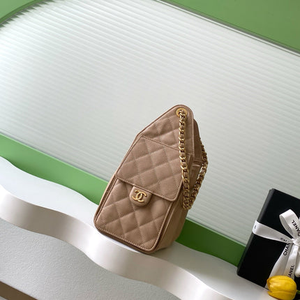 CHANEL 26S HOBO BAG 30 IN DARK BEIGE CAVIAR CALFSKIN GOLD HARDWARE