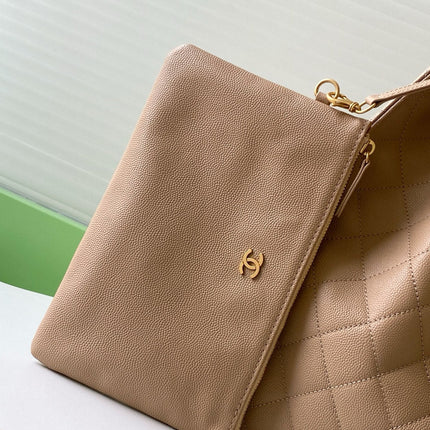 CHANEL 26S HOBO BAG 40 IN DARK BEIGE CAVIAR CALFSKIN GOLD HARDWARE