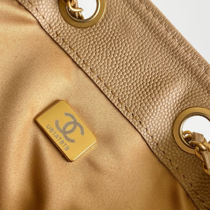 CHANEL 26S HOBO BAG 40 IN DARK BEIGE CAVIAR CALFSKIN GOLD HARDWARE