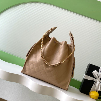 CHANEL 26S HOBO BAG 40 IN DARK BEIGE CAVIAR CALFSKIN GOLD HARDWARE