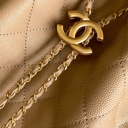 CHANEL 26S HOBO BAG 40 IN DARK BEIGE CAVIAR CALFSKIN GOLD HARDWARE