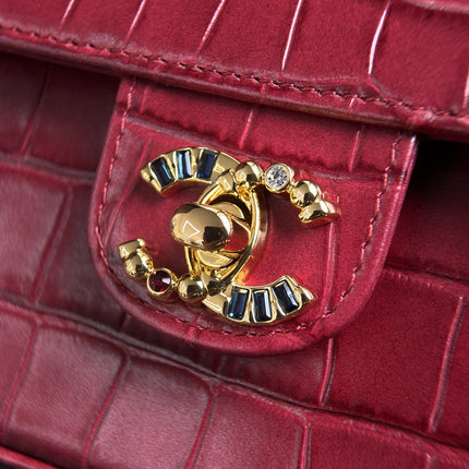 CHANEL 26S WALLET ON CHAIN 22 IN DARK RED CROCODILE-EMBOSSED CALFSKIN GOLD HARDWARE